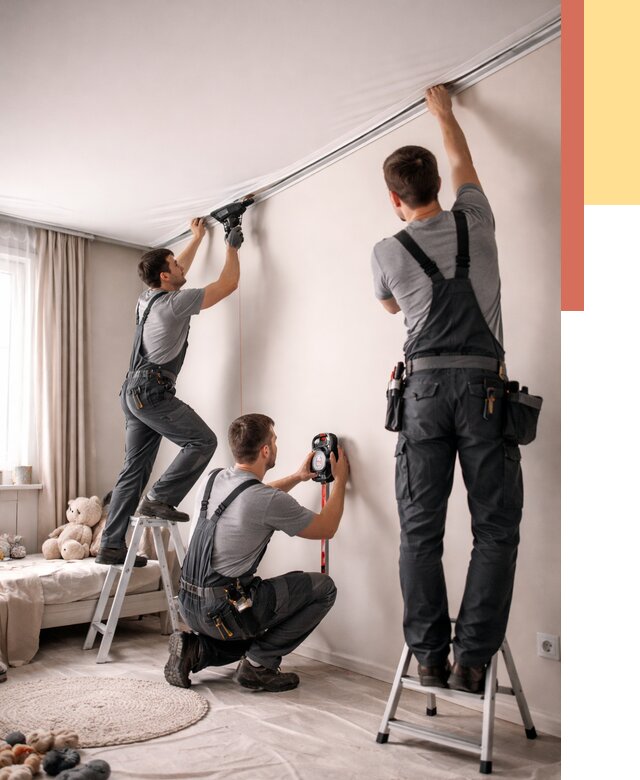 Монтаж натяжного потолка в детской в Ленинске-Кузнецком от 3577 руб. — быстро и недорого | ОТДЕЛОЧНИК-Лнн