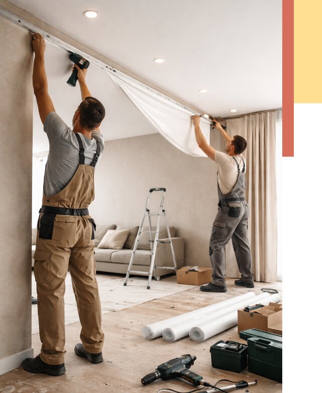 Монтаж натяжного потолка в гостиной в Ленинске-Кузнецком от 562 руб. | ОТДЕЛОЧНИК-Лнн