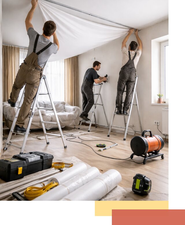 Монтаж натяжного потолка в гостиной в Ленинске-Кузнецком