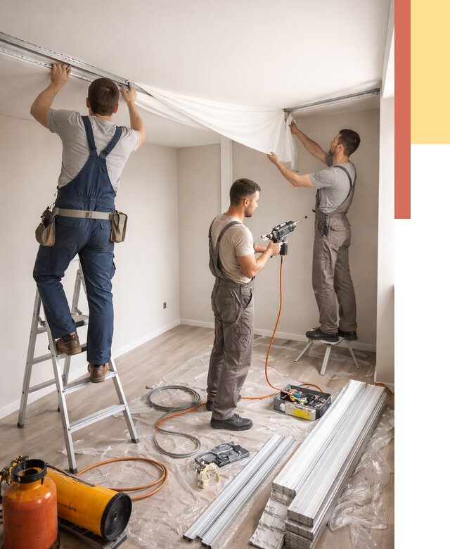 Монтаж натяжного потолка в студии в Ленинске-Кузнецком от 5622 руб. — быстро и недорого | ОТДЕЛОЧНИК-Лнн