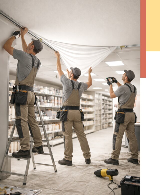 Монтаж натяжного потолка в магазине в Ленинске-Кузнецком от 4599 руб. быстро и недорого | ОТДЕЛОЧНИК-Лнн