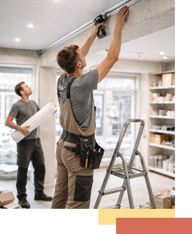 Монтаж натяжных потолков в магазине в Ленинске-Кузнецком