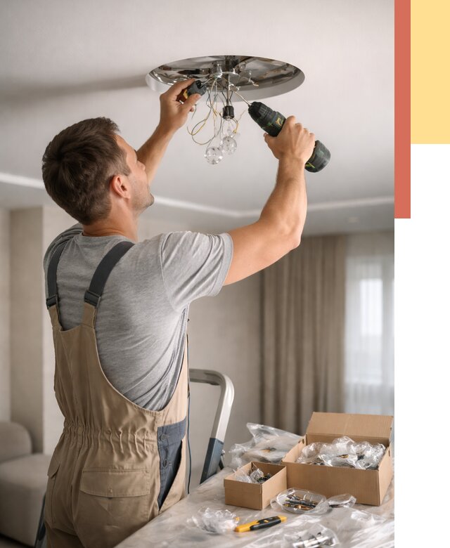 Установка люстры в натяжной потолок в Ленинске-Кузнецком от 1227 руб. | Быстро и недорого — ОТДЕЛОЧНИК-Лнн