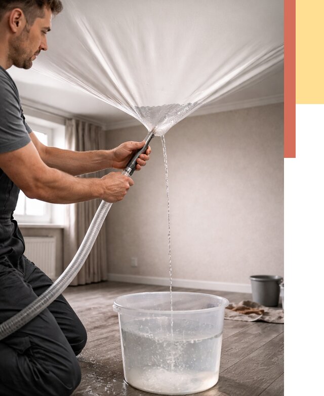 Слив воды с натяжного потолка в Ленинске-Кузнецком от 2555 руб. быстро и недорого | ОТДЕЛОЧНИК-Лнн