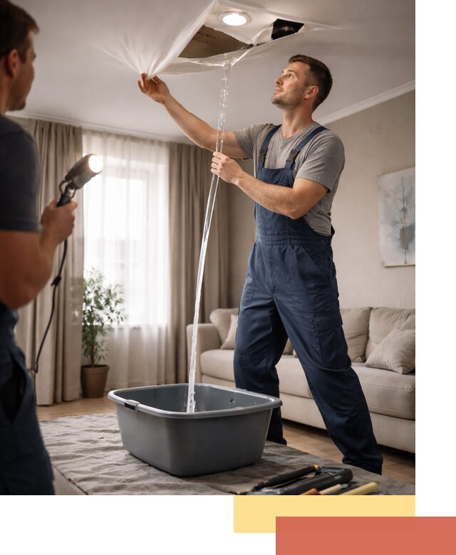 Слив воды с натяжного потолка в Ленинске-Кузнецком быстро и аккуратно