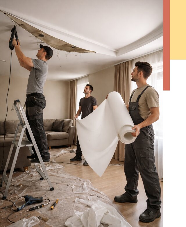 Замена полотна натяжного потолка в Ленинске-Кузнецком от 9710 руб. быстро и недорого | ОТДЕЛОЧНИК-Лнн