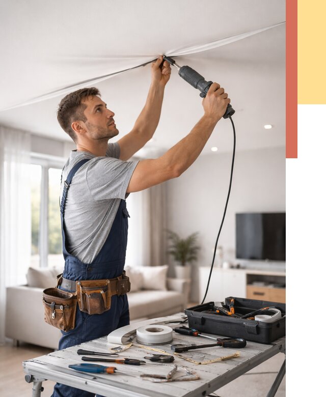 Ремонт натяжных потолков в Ленинске-Кузнецком от 9710 руб. под ключ — ОТДЕЛОЧНИК-Лнн