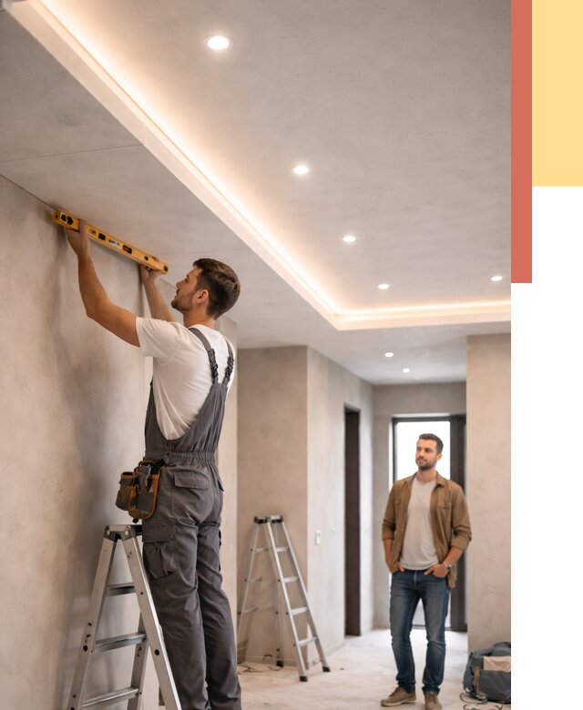 Потолок из гипсокартона с подсветкой в Ленинске-Кузнецком от 767 руб./м2 под ключ | ОТДЕЛОЧНИК-Лнн