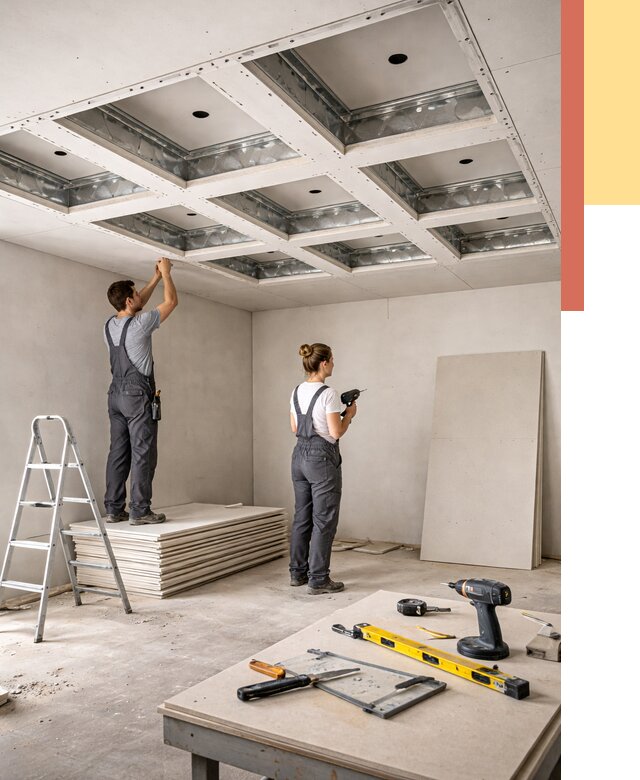 Кессонный потолок из гипсокартона в Ленинске-Кузнецком от 1891 руб. — монтаж и под ключ | ОТДЕЛОЧНИК-Лнн