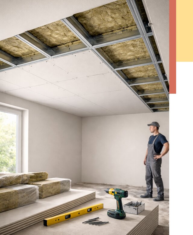 Звукоизоляция потолка ГКЛ в Ленинске-Кузнецком от 971 руб. — монтаж под ключ | ОТДЕЛОЧНИК-Лнн