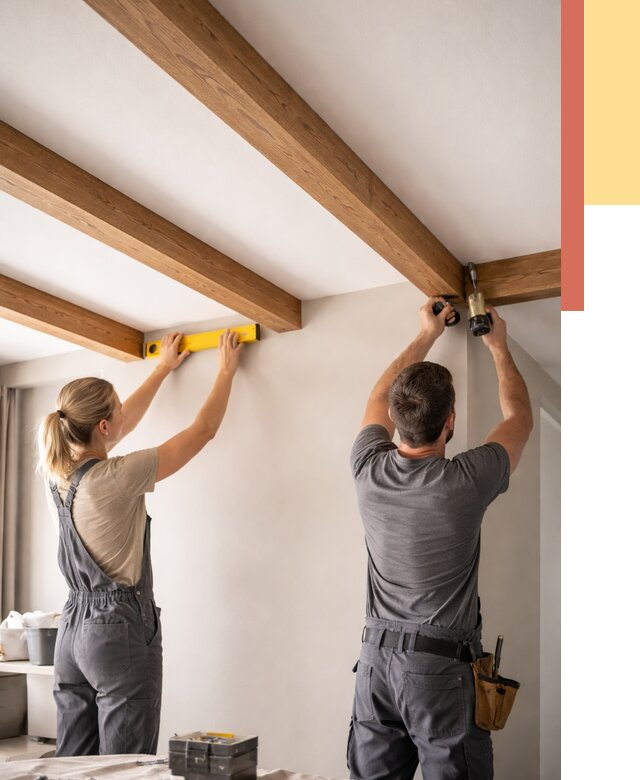 Монтаж декоративных балок на потолок в Ленинске-Кузнецком от 4293 руб. — ОТДЕЛОЧНИК-Лнн